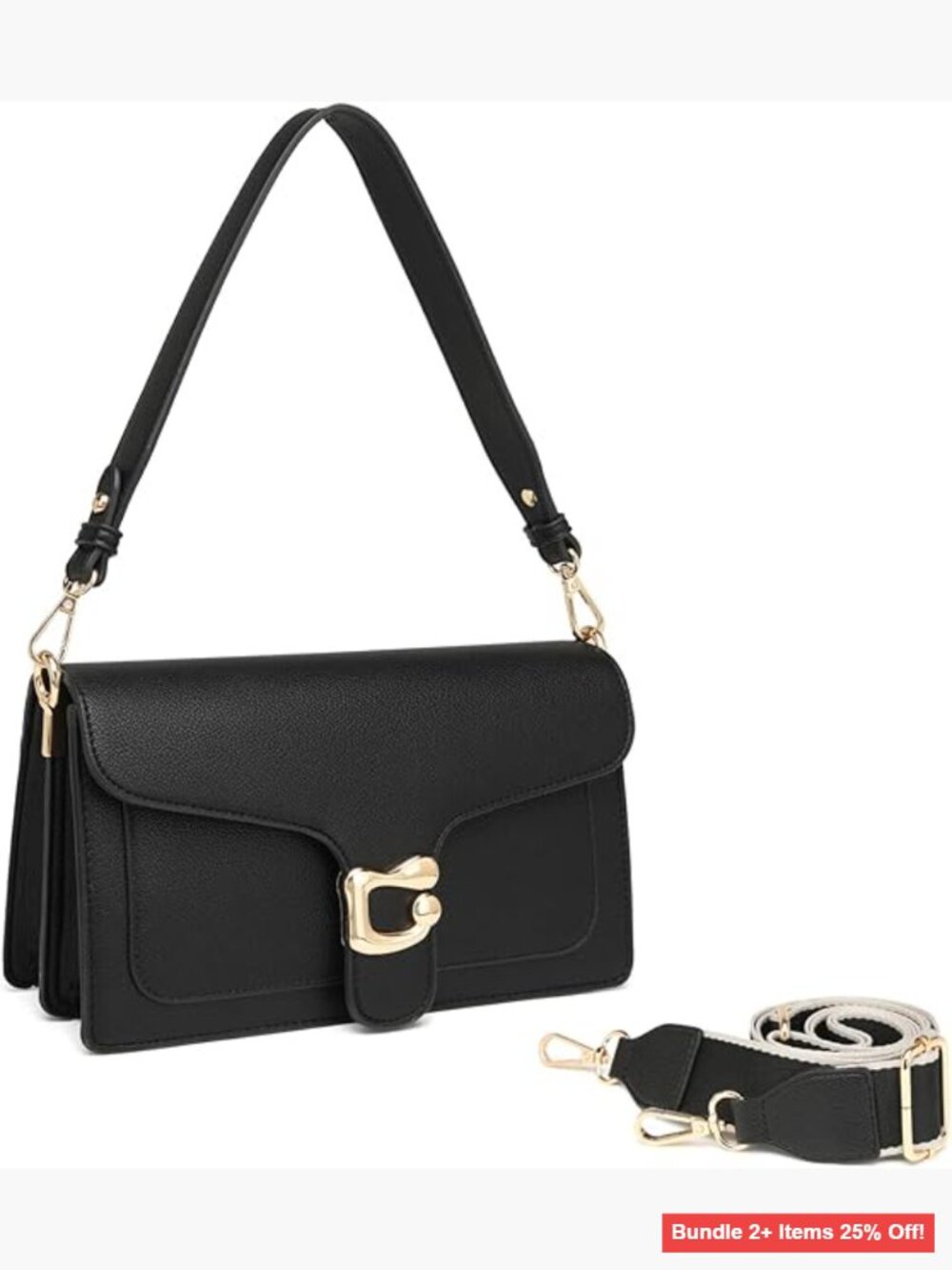 Small Vegan Leather Crossbody Bag with 2 Detachable Straps, Magnetic Closure